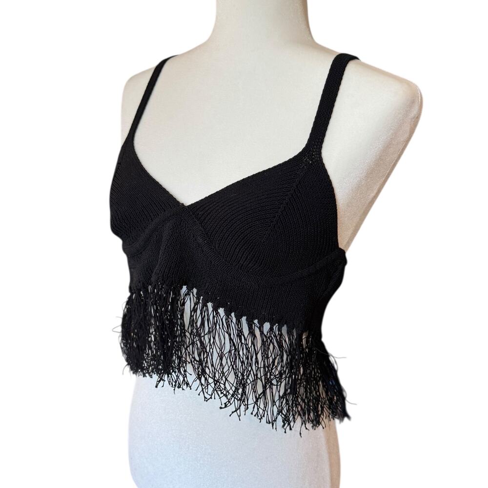 Open Edit Fringe Sweater Bralette Black Knit Crop Festival Boho Nordstrom M NWT - Picture 5 of 10